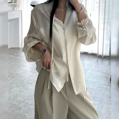 Ruffle Tie-Neck Blouse – Women One Size
