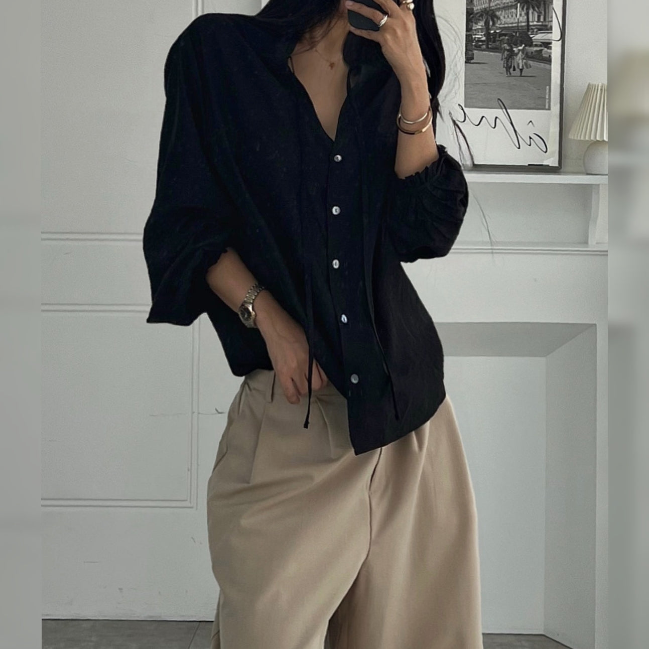 Ruffle Tie-Neck Blouse – Women One Size