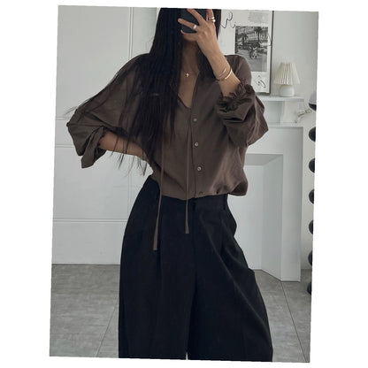 Ruffle Tie-Neck Blouse – Women One Size