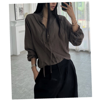 Ruffle Tie-Neck Blouse – Women One Size