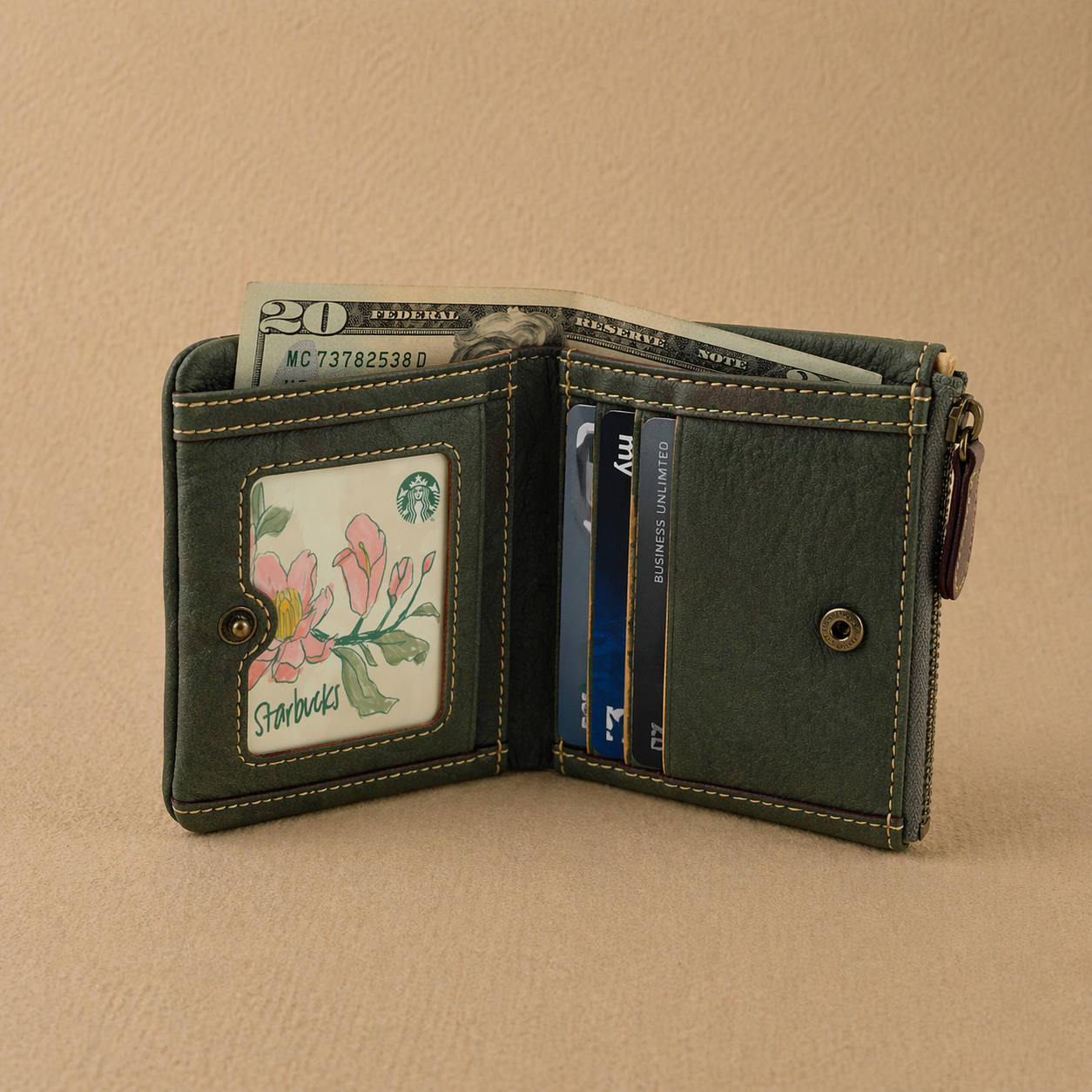 Handmade Cowhide Snap Pocket Bifold Wallet