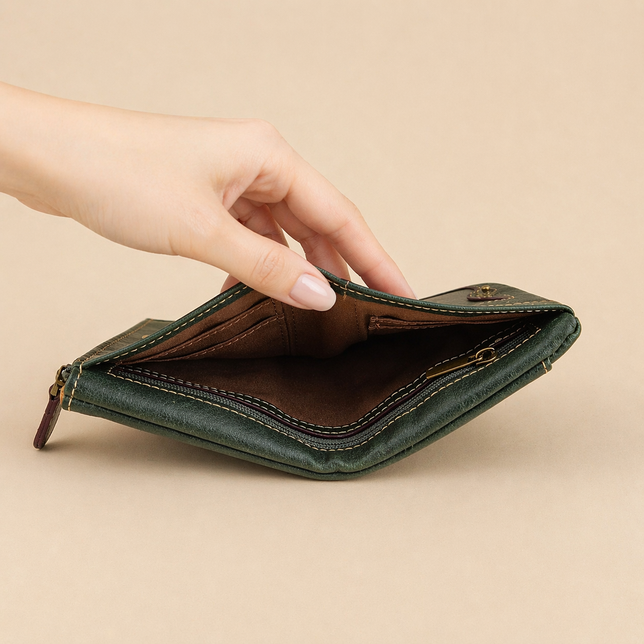 Handmade Cowhide Snap Pocket Bifold Wallet