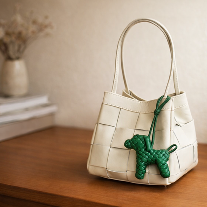 Hand-Braided Leather Dog Charm – Woven Bag Charm & Keychain