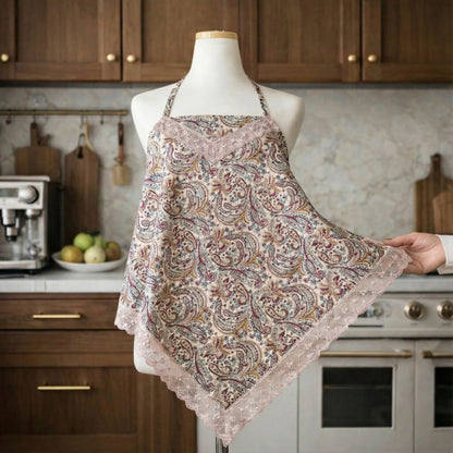 Paisley Print  Etiquette Handkerchief Apron - Pink , Dusty Blue