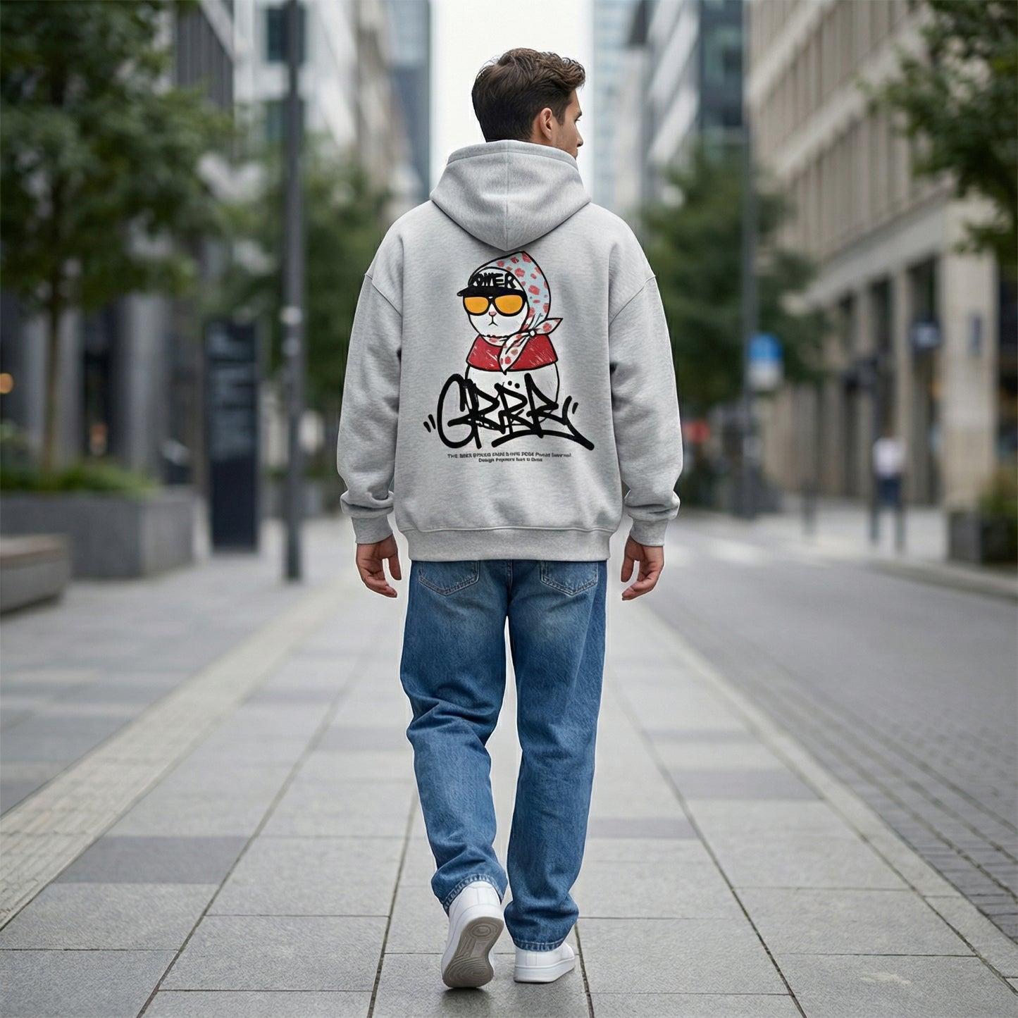 POWERCAT Hoodie — Graphic Street Cat Design  (UNISEX / WOMEN – OVERFIT)