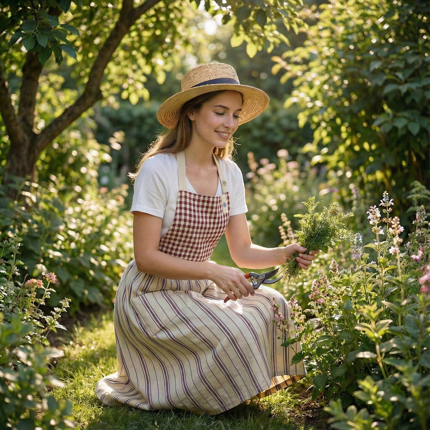 French Country Check & Stripe Apron – Red