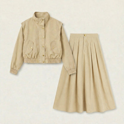 Women's Stand Collar Jacket & Long Skirt Setwear