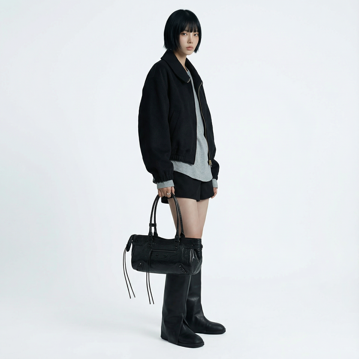 Atelier Noir -  Crinkled Cowhide Leather Shoulder Bag