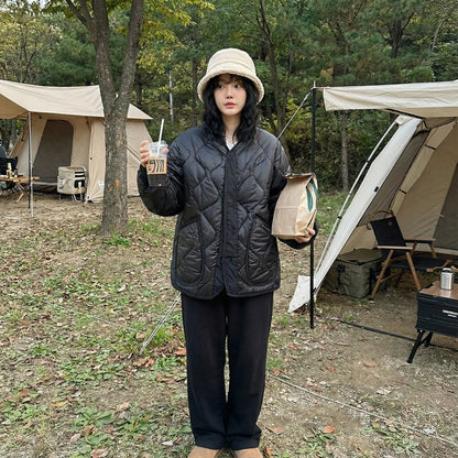 Quilted Padded Jacket - Black  (Unisex)