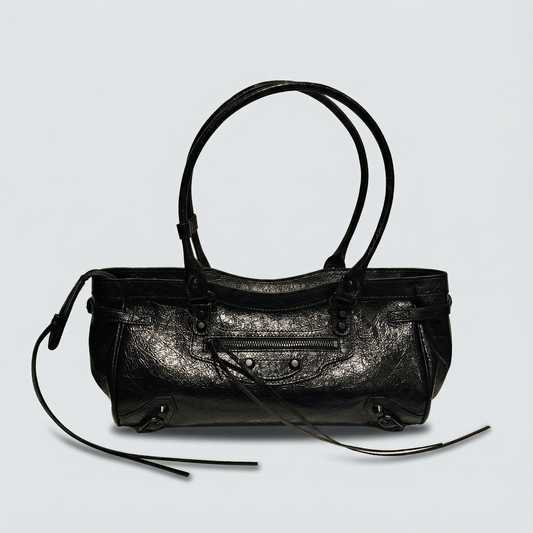 Atelier Noir -  Crinkled Cowhide Leather Shoulder Bag