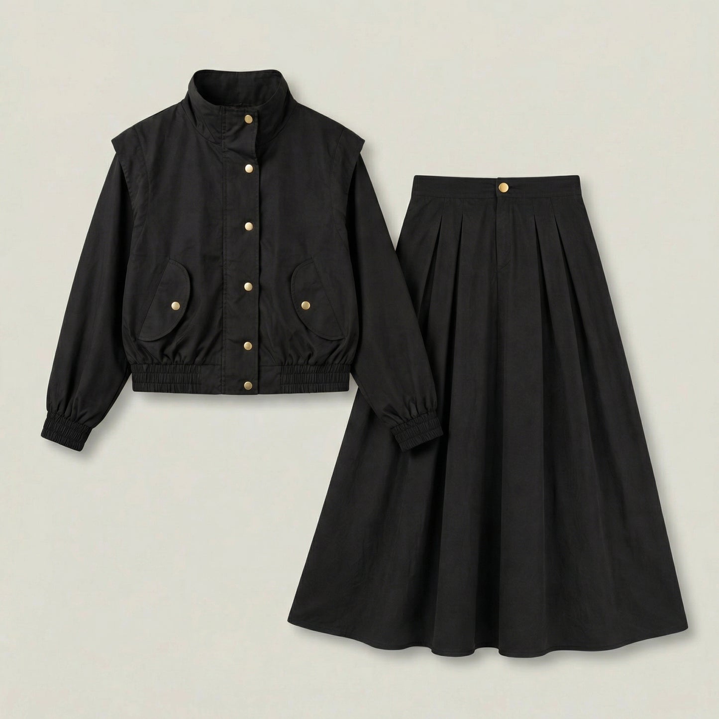 Women's Stand Collar Jacket & Long Skirt Setwear