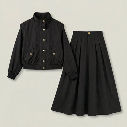 Women's Stand Collar Jacket & Long Skirt Setwear