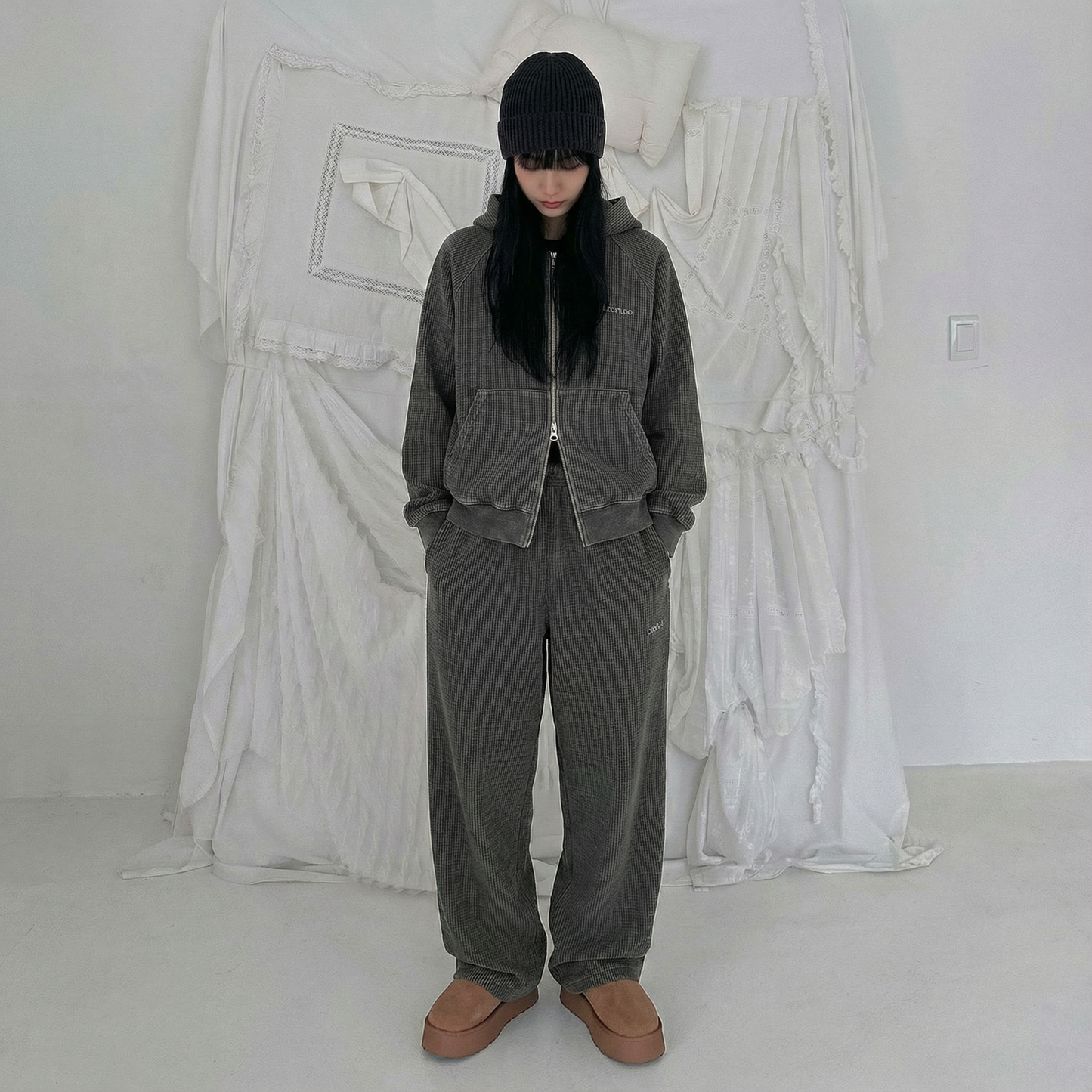 Women’s Fleece-Lined Zip-Up Setwear – Charcoal