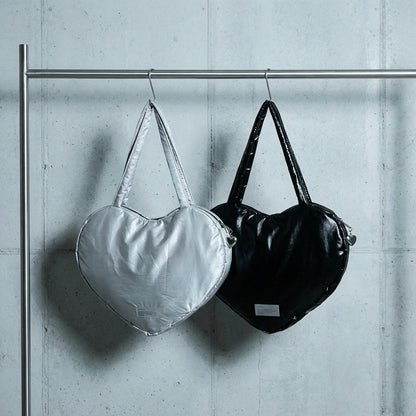 HEART PUFFER SHOULDER BAG - Black, Silver