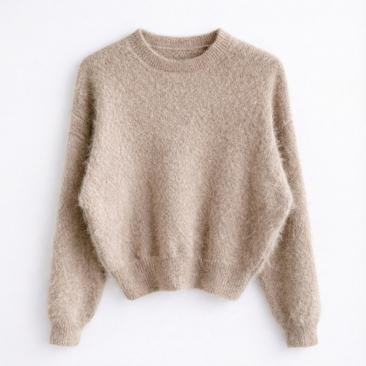 Soft Fuzzy Knit Pullover – Pink, Beige Women One Size