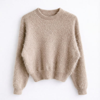 Soft Fuzzy Knit Pullover – Pink, Beige Women One Size