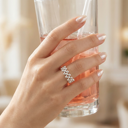 Serenity Stacked Silver Sphere Ring – Elastic One Size