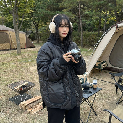 Quilted Padded Jacket - Black  (Unisex)