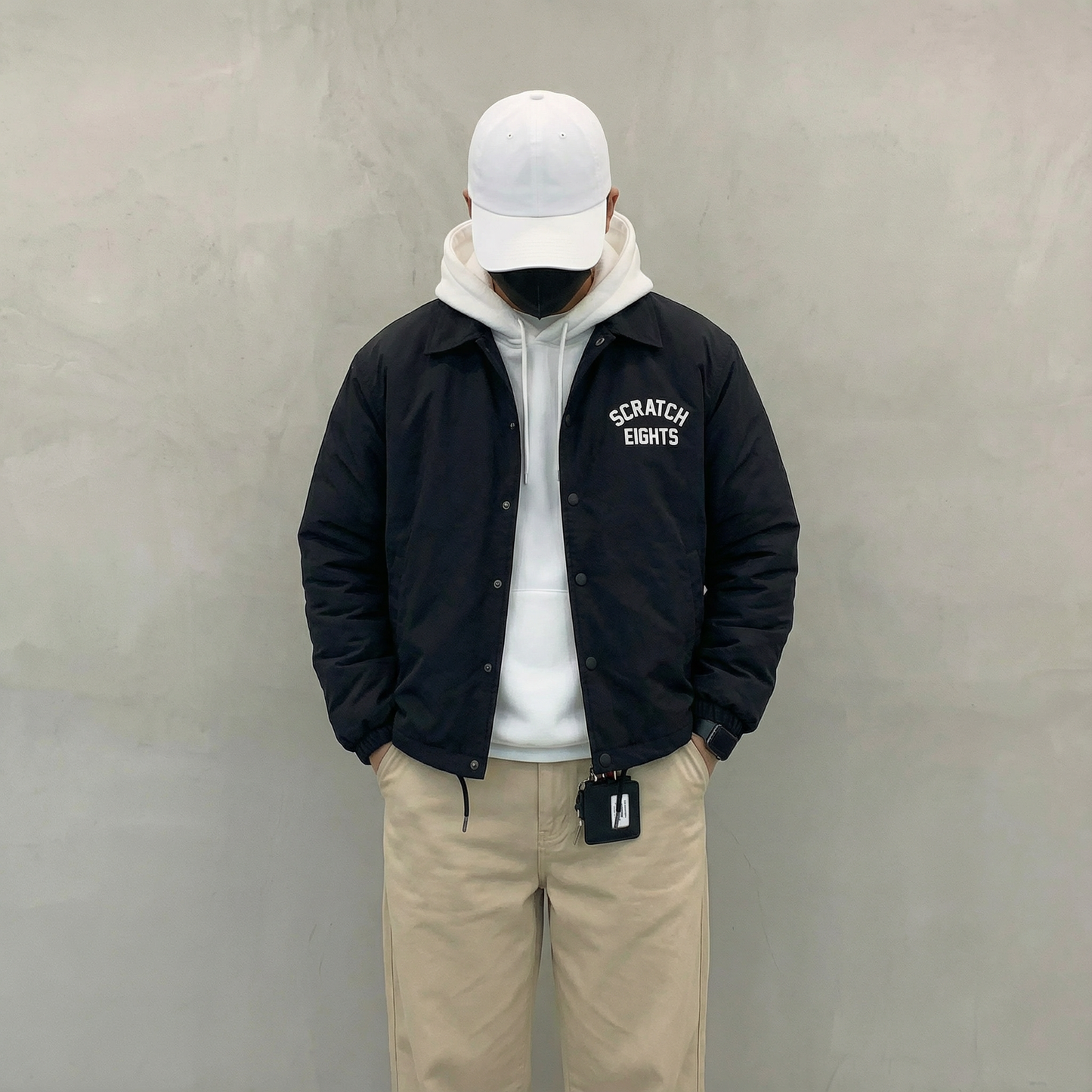 SCRATCH EIGHTS Letter Patch Quilted Coach Jacket  (One Size) - Black