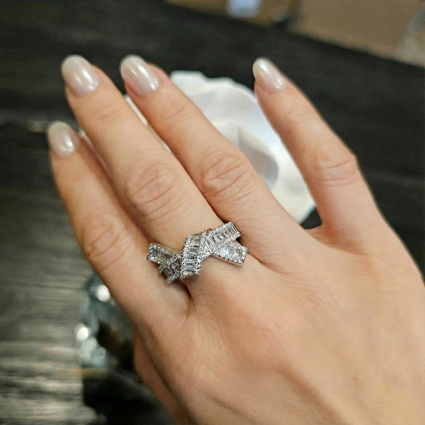 Serenity Crisscross Baguette Ring