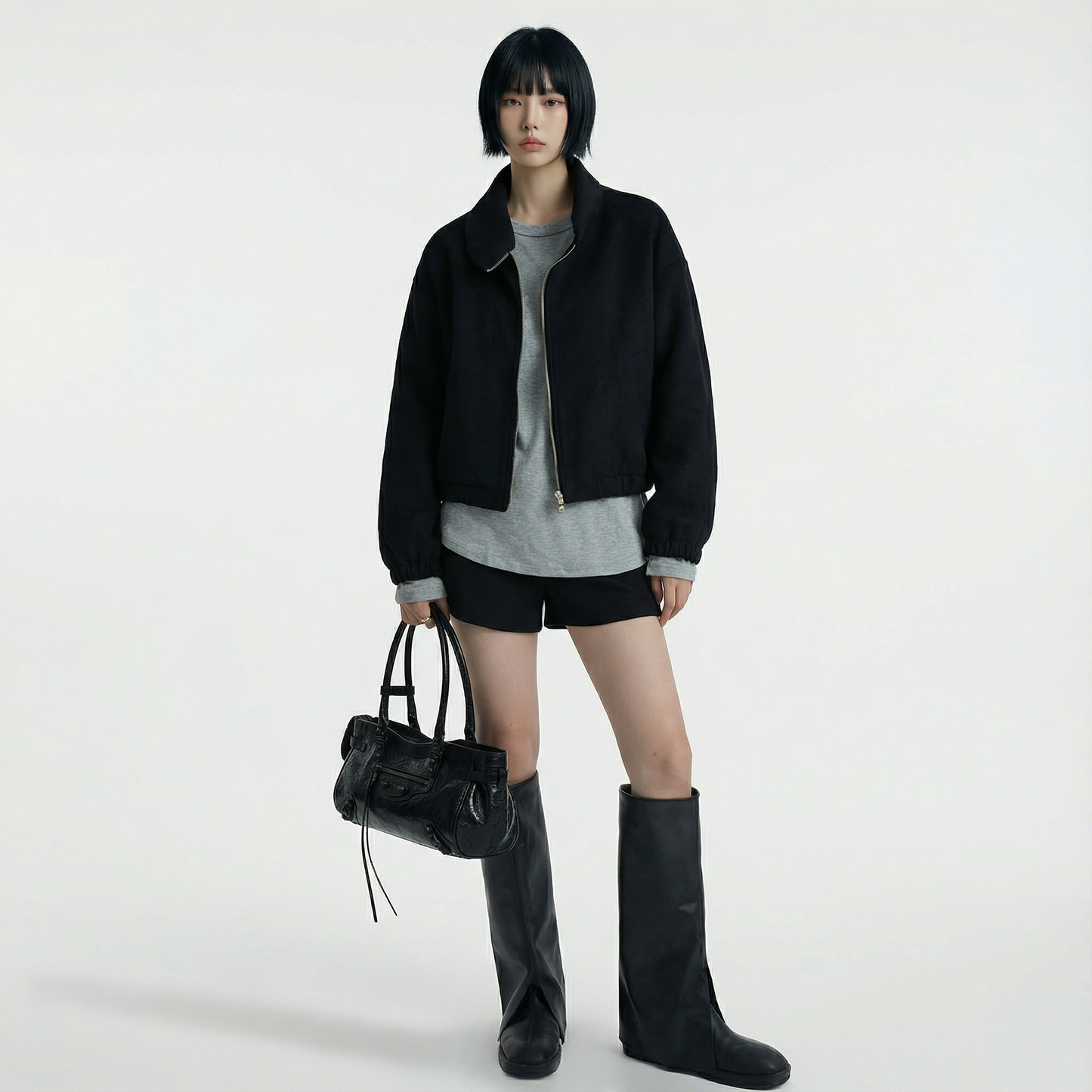 Atelier Noir -  Crinkled Cowhide Leather Shoulder Bag