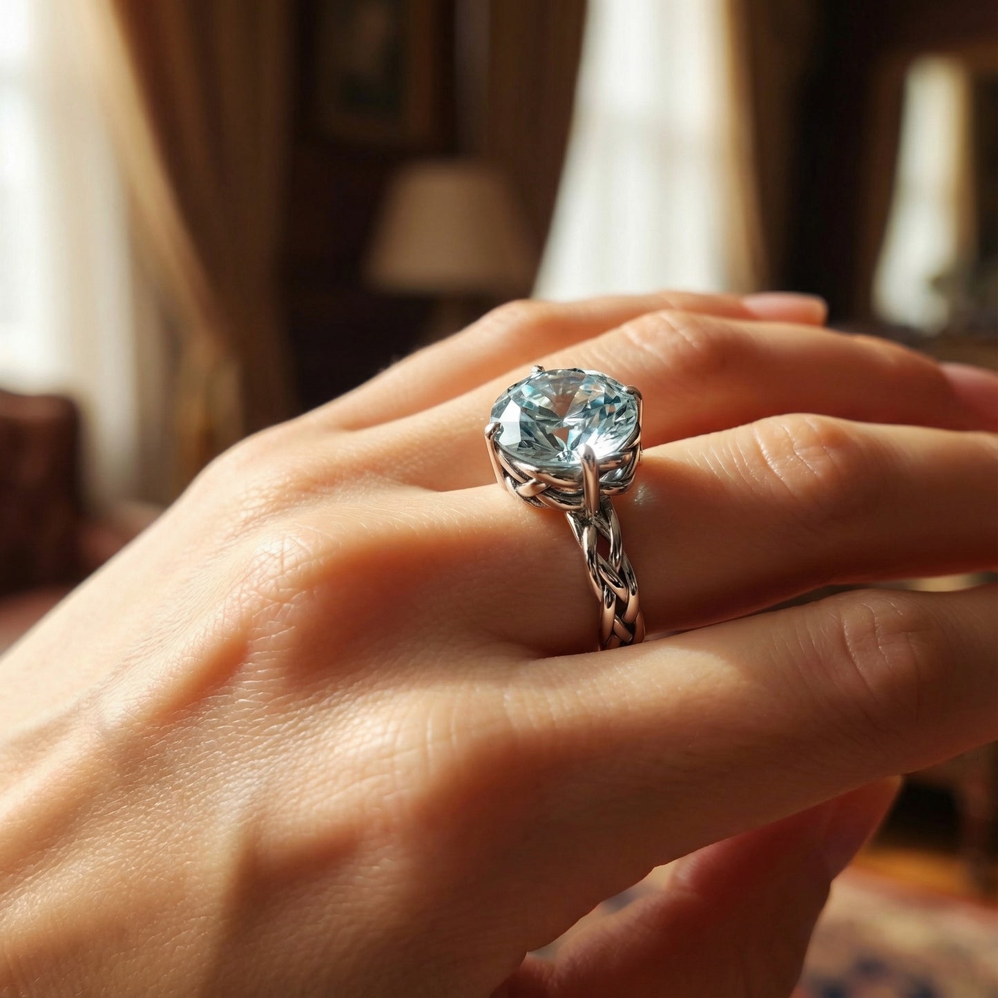 Serenity Braided Crystal Dome Ring – Silver