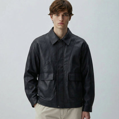 Urban Ease Faux Leather Jacket / Unisex   - Black