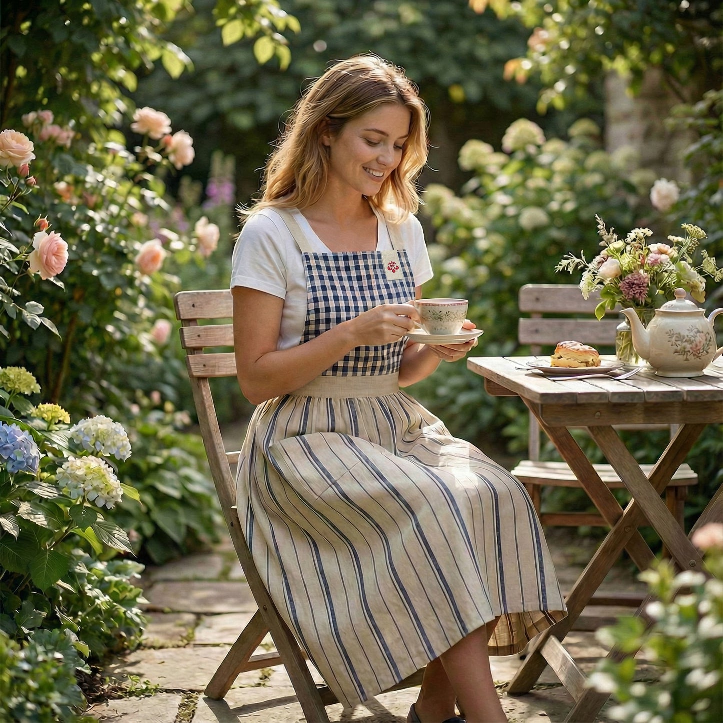 French Country Check & Stripe Apron – Navy