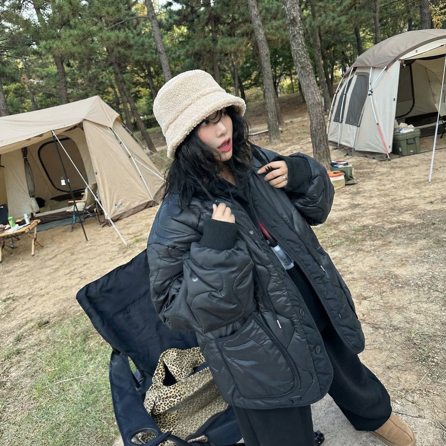 Quilted Padded Jacket - Black  (Unisex)