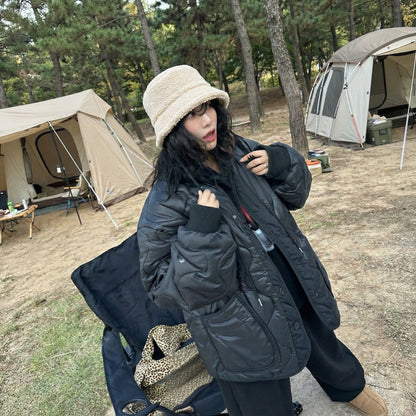 Quilted Padded Jacket - Black  (Unisex)