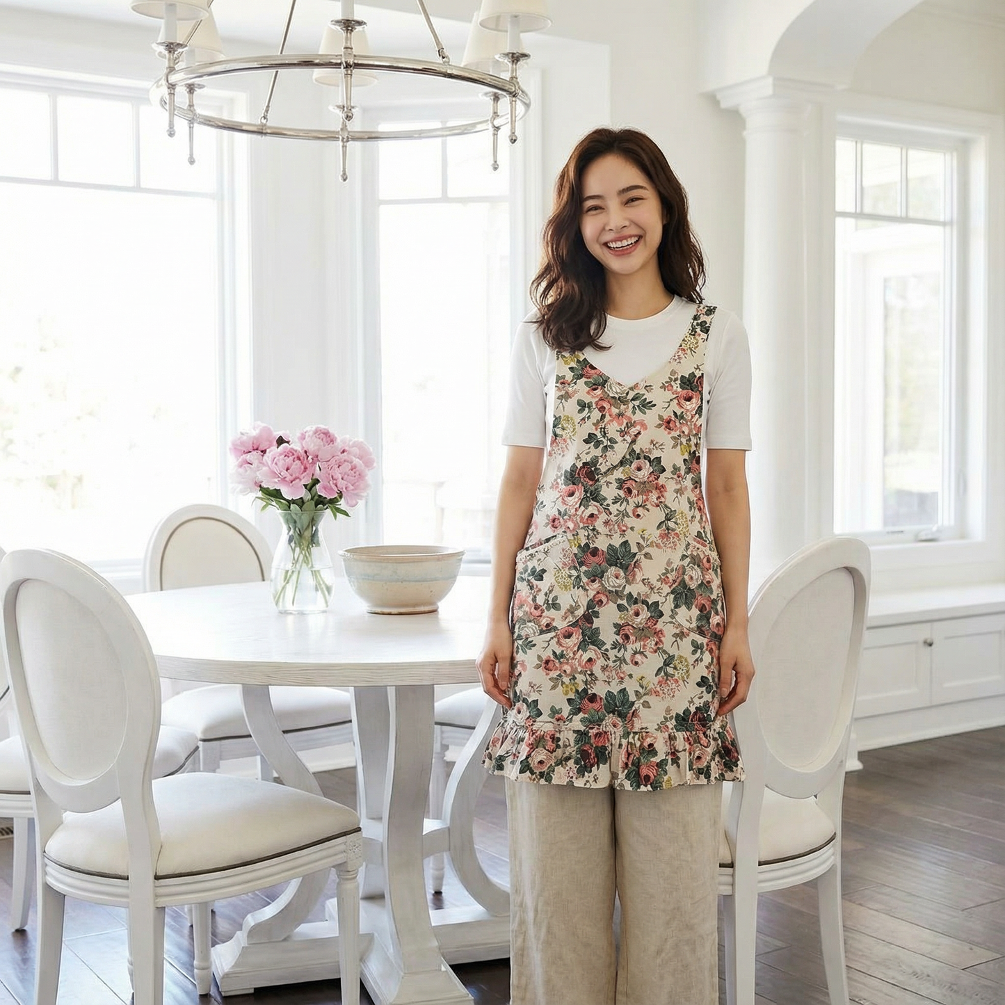 Vintage Rose Floral Cotton Apron