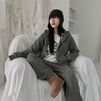 Women’s Fleece-Lined Zip-Up Setwear – Charcoal