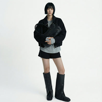 Atelier Noir -  Crinkled Cowhide Leather Shoulder Bag