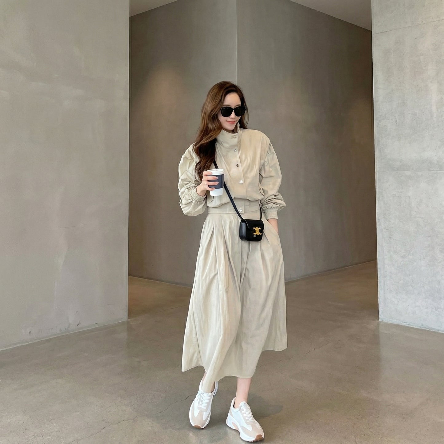 Women's Stand Collar Jacket & Long Skirt Setwear