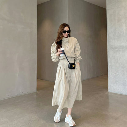 Women's Stand Collar Jacket & Long Skirt Setwear