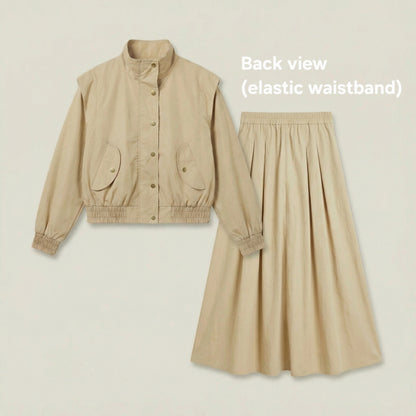 Women's Stand Collar Jacket & Long Skirt Setwear