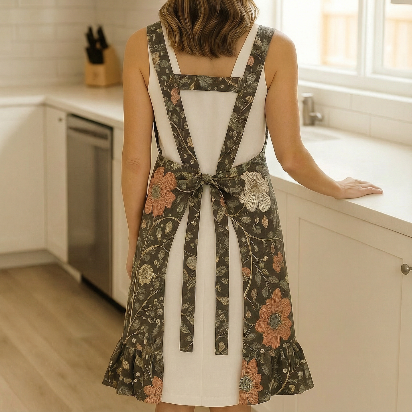 Antique Botanical Floral Cotton Apron