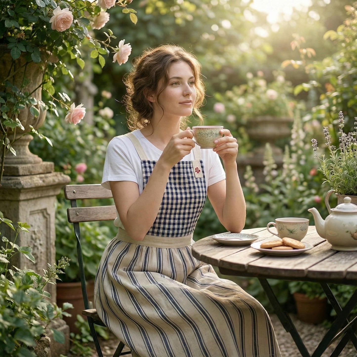 French Country Check & Stripe Apron – Navy