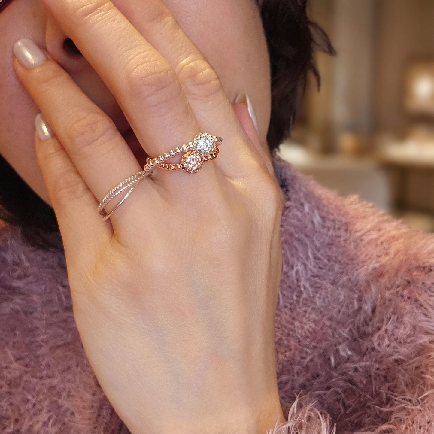 Trendy Elastic Beaded Sparkle Ball Ring