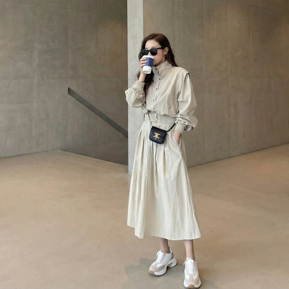 Women's Stand Collar Jacket & Long Skirt Setwear