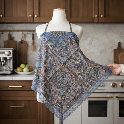 Paisley Print  Etiquette Handkerchief Apron - Pink , Dusty Blue