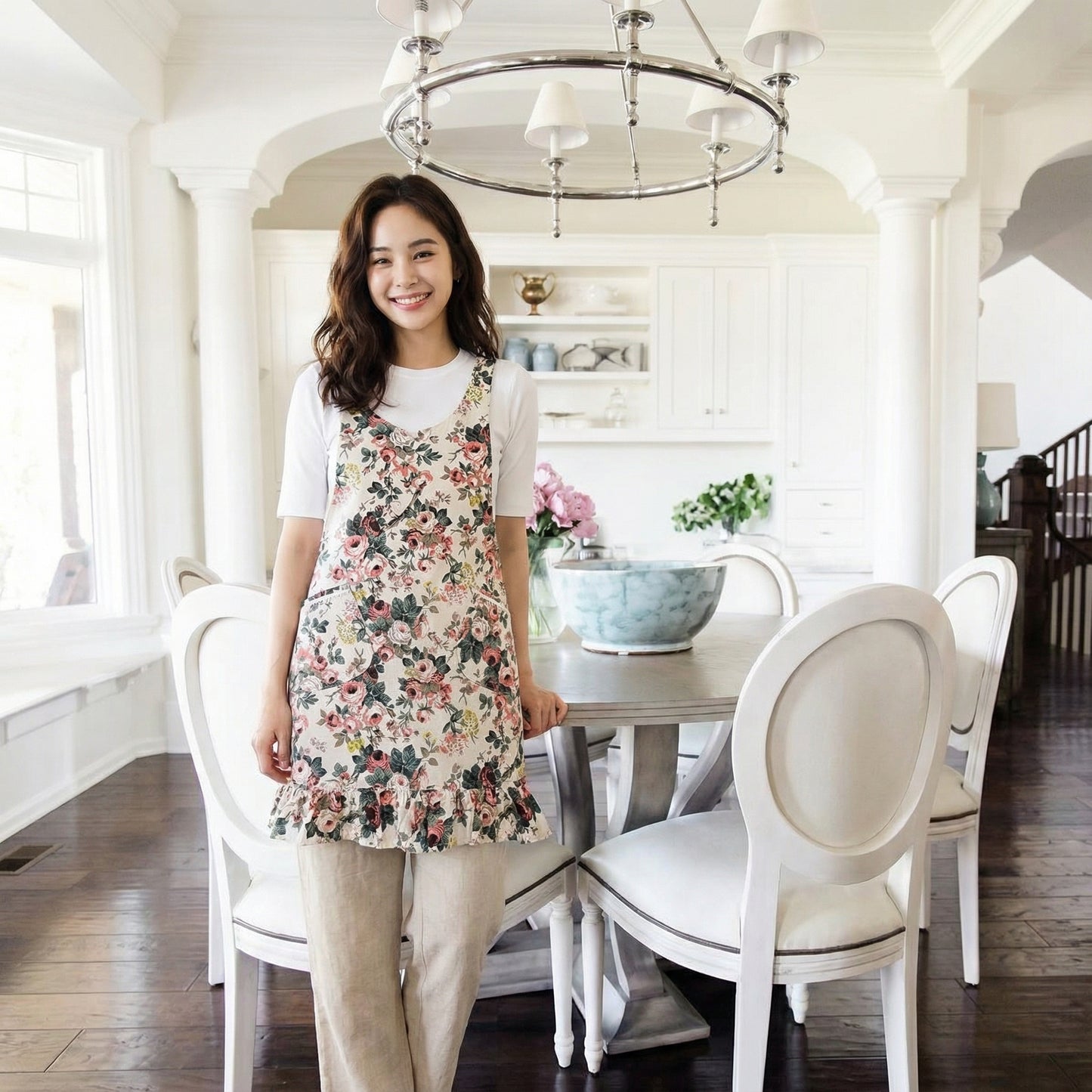Vintage Rose Floral Cotton Apron