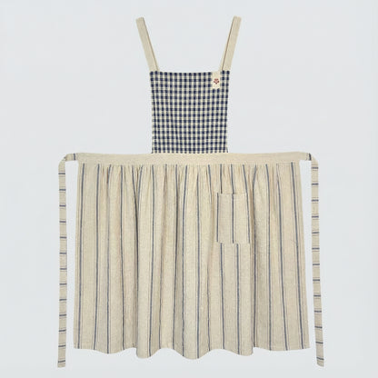 French Country Check & Stripe Apron – Navy