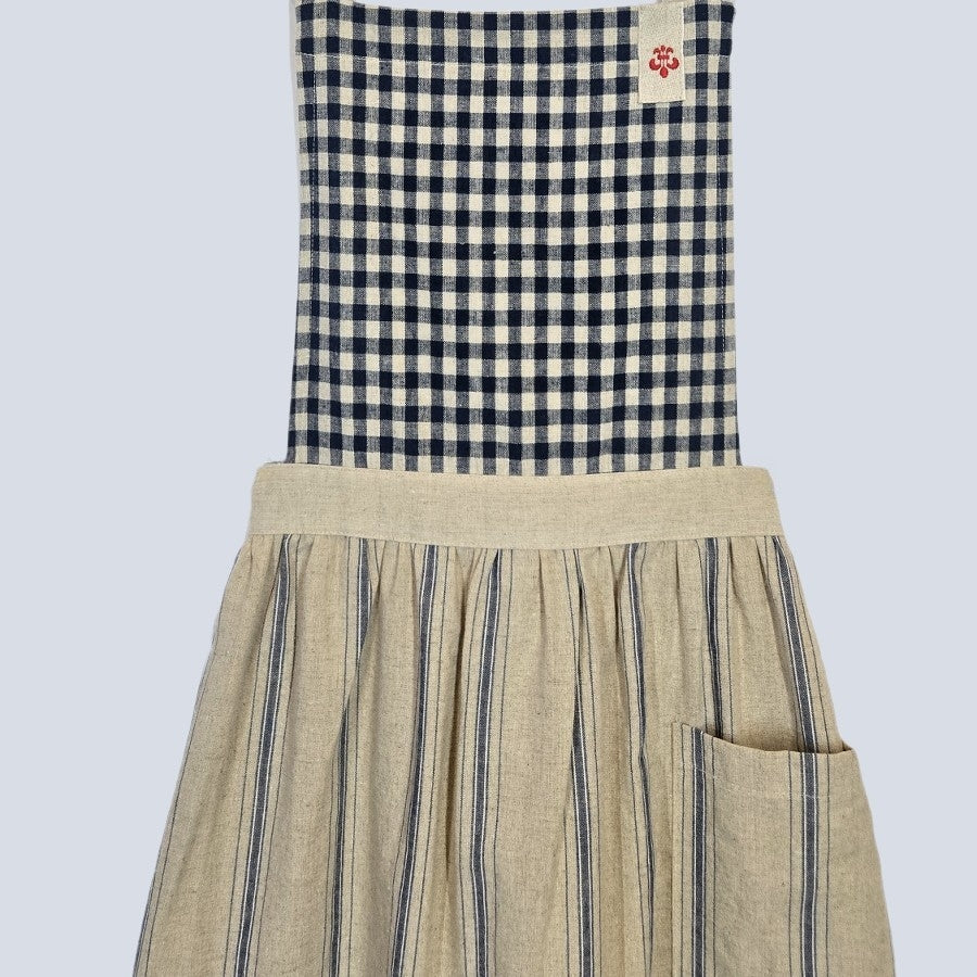 French Country Check & Stripe Apron – Navy