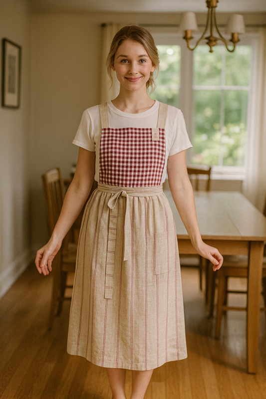 French Country Check & Stripe Apron – Red