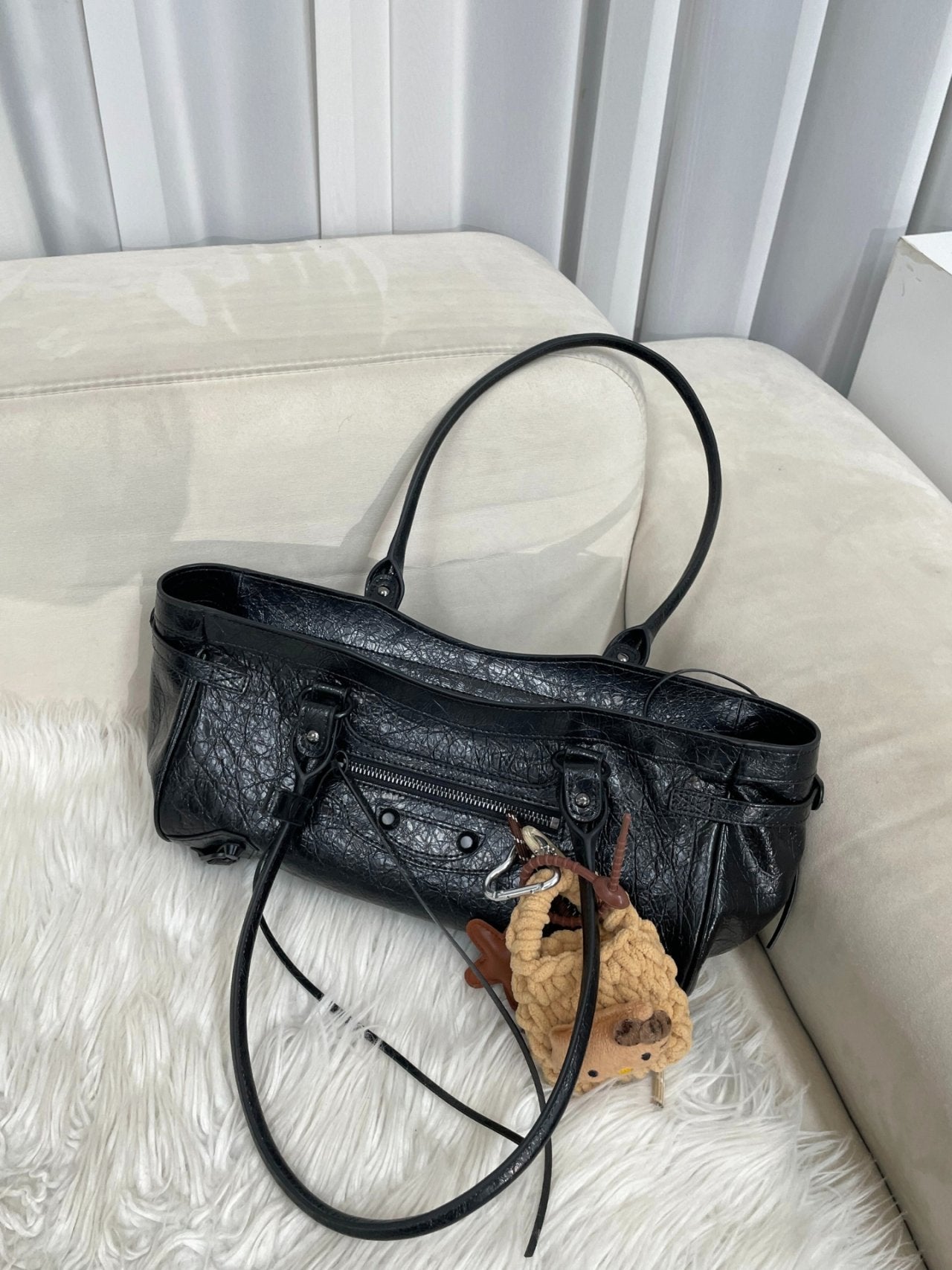 Atelier Noir -  Crinkled Cowhide Leather Shoulder Bag