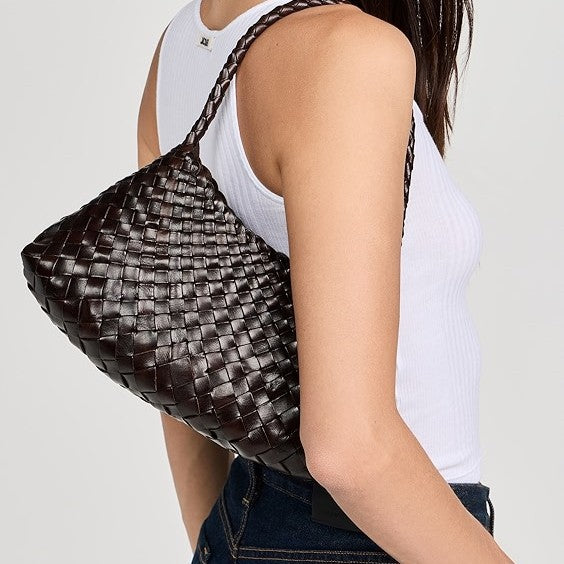 LOBAN Woven Leather Shoulder Bag with Inner Pouch
