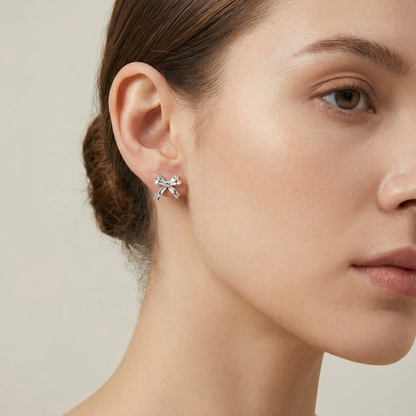 Ribbon Knot Stud Earrings in Sterling Silver