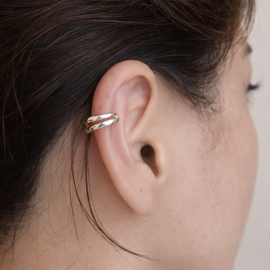 Dual Curve Silver Ear Cuff (Single )