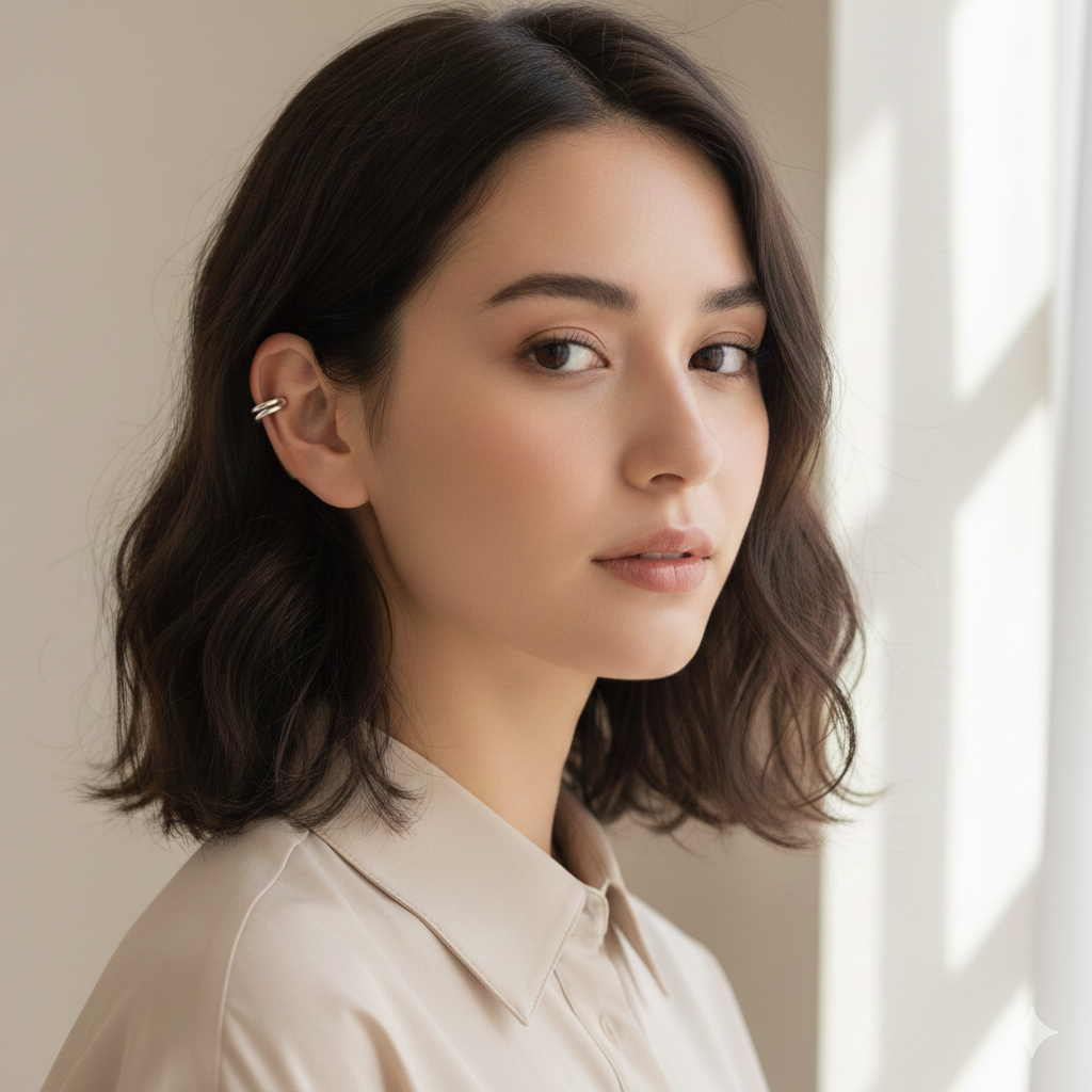 Dual Curve Silver Ear Cuff (Single )